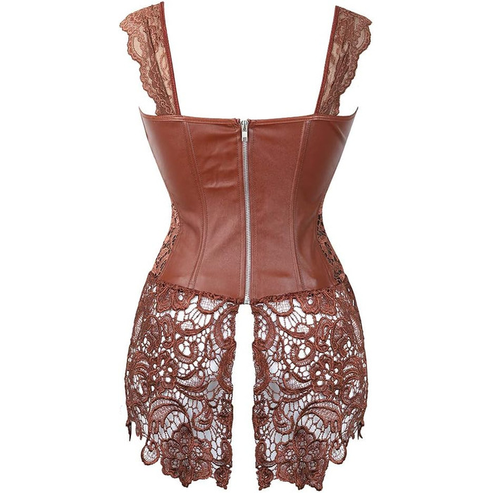 Корсетне плаття Grebrafan з шкіри та мережива для пишних форм, великі розміри (28-30, коричневий)