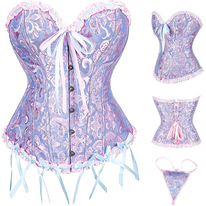 Жіночий корсет-топ з повним бюстом, готичний корсет, мереживний топ, бурлескний костюм, бодішейпер (L, фіолетовий)