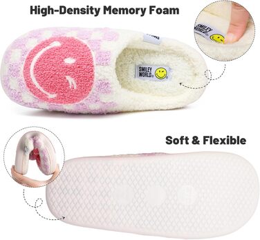 Зимові домашні капці SMILEYWORLD® з ефектом пам'яті Memory Foam, теплі плюшеві та м'які пантофлі для жінок та чоловіків (фіолетові в клітинку, 40/41 EU)
