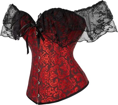 Корсет для жінок з шнурівкою, квітковий принт, вінтажний стиль, під грудьми, застібка спереду, бюстгальтер, талія, формувальна спідня білизна (XXL, B-темно-червоний)