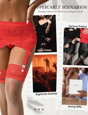 Жіночий комплект спідньої білизни з мереживною стрічкою та кліпсами, великі розміри. Комплект з 4 стрічок та трусиків. Колір: червоний (M-L).