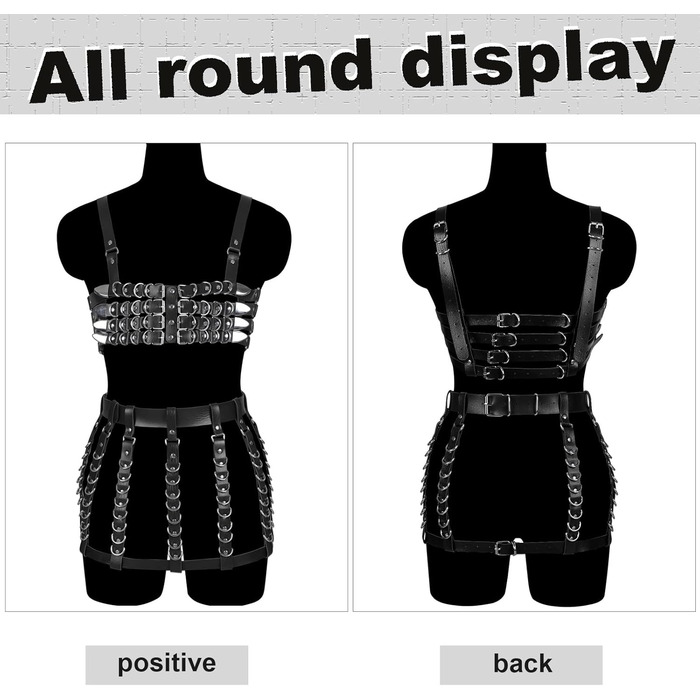 Корсет-гетри з шкіряним поясом для жінок та дівчат. Готичний аксесуар для вечірок, танців, готичного стилю (Чорний)