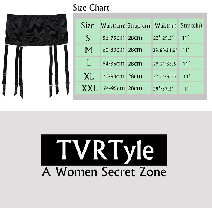 Жіночі стрічки для панчіх TVRtyle S5078S, 8 стрічок, чорний колір, з металевими пряжками