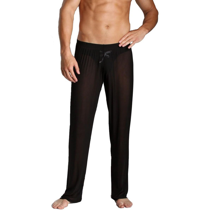 Чоловічі прозорі штани з сітки, чорні, нічна сорочка, спідня білизна, нейлон, сітчасті штани, довгі прозорі штани, чоловічі штани з сітки, штани з тонкої сітки, чорні, XL