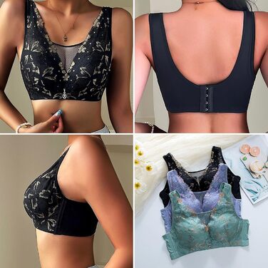 3 шт. комплект класичних мереживних спортивних бюстгальтерів CSKJ для жінок з підтримкою, без кісточок, легкі, м'які, безшовні, для занять спортом, сну, йоги та повсякденного носіння (80A)