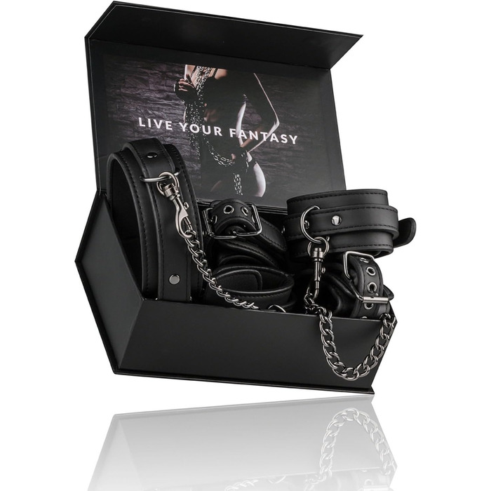 Набір наручників та пов'язки на шию з шкіри, регульовані, для бондейжу, фетиш, SM, подарунок Easytoys