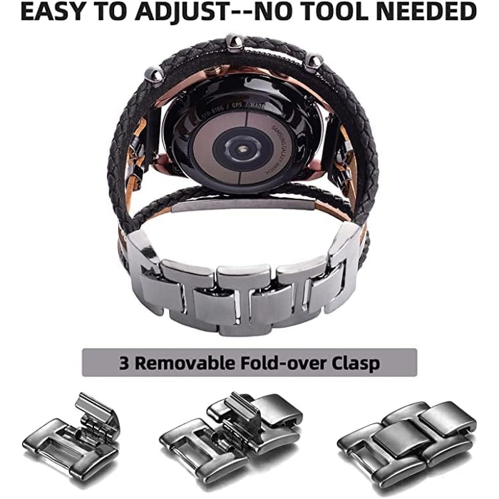 Шкіряний ремінець KONAFEI для Samsung Galaxy Watch 7/FE/6/5/4/3/Active 2, Classic (20 мм), Bead & Gold з металевою застібкою