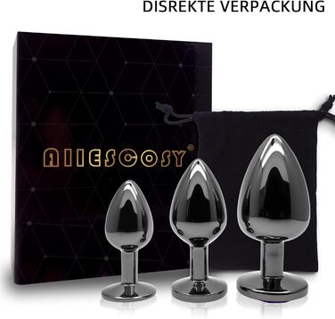 Набір анальних пробок 3 шт. з металу (Gunmetal) - велика, середня, мала. Підходить для початківців, жінок, чоловіків, пар.