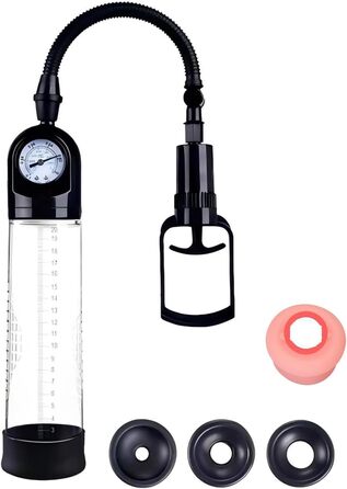 Ручний масажер для збільшення пеніса з силікону та 3 насадки. Масажер-накачувач з манометром та шкалою. Для чоловіків. (D,Positive)