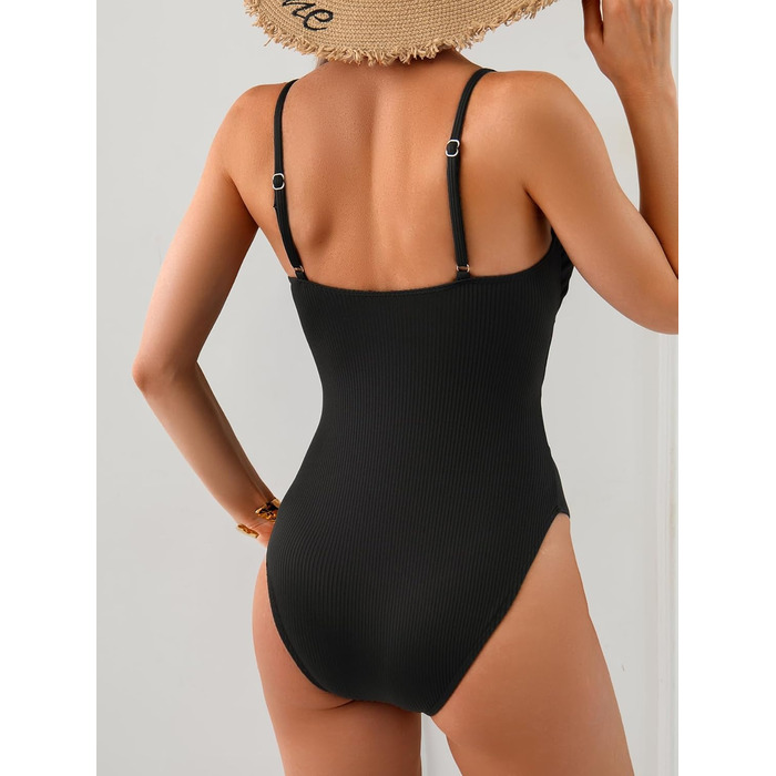 Жіночий купальник Eomenie Monokini: чорний рифлений купальник з металевим ефектом, розмір M