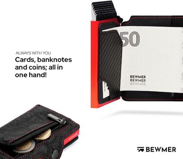 Преміальний картхолдер BEWMER — тонкий гаманець з RFID-захистом для чоловіків та жінок, чорно-червоний