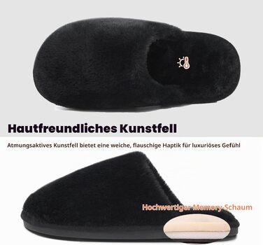 Зимові теплі капці Coswind для жінок та чоловіків з ефектом пам'яті Memory Foam, плюшеві домашні тапочки, чорні (розмір 38.5/40 EU)