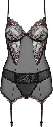 Ефектний комплект нижньої білизни Obsessive: корсет-боді з стрінгами та супортниками, S-M, чорний/бордовий