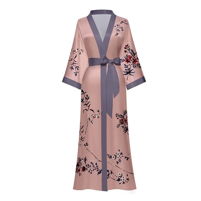 Халат жіночий атласний максі, довгий, шовковий кімоно, халат-сукня з квітковим принтом, легкий жіночий халат для літа, довга роба, піжамний халат, для вечірки (універсальний розмір, темно-рожевий)