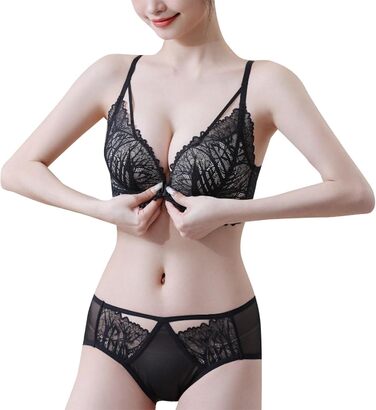 Жіноча білизна MOONBADI BH та труси комплект, мереживна білизна, без кісточок, бюстгальтер та труси, чорний, великі розміри (34/75B, 2 шт.)
