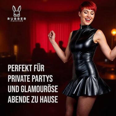 Сукня Rubberfashion Wetlook: жіноча обтисла міні-сукня без рукавів з воланами, чорна металік, для вечірнього образу та повсякденного стилю