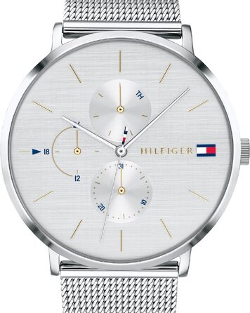Жіночий багатофункціональний кварцовий годинник Tommy Hilfiger з 3 додатковими циферблатами, водонепроникність 3ATM, сріблястий колір, ремінець зі сталі або шкіри