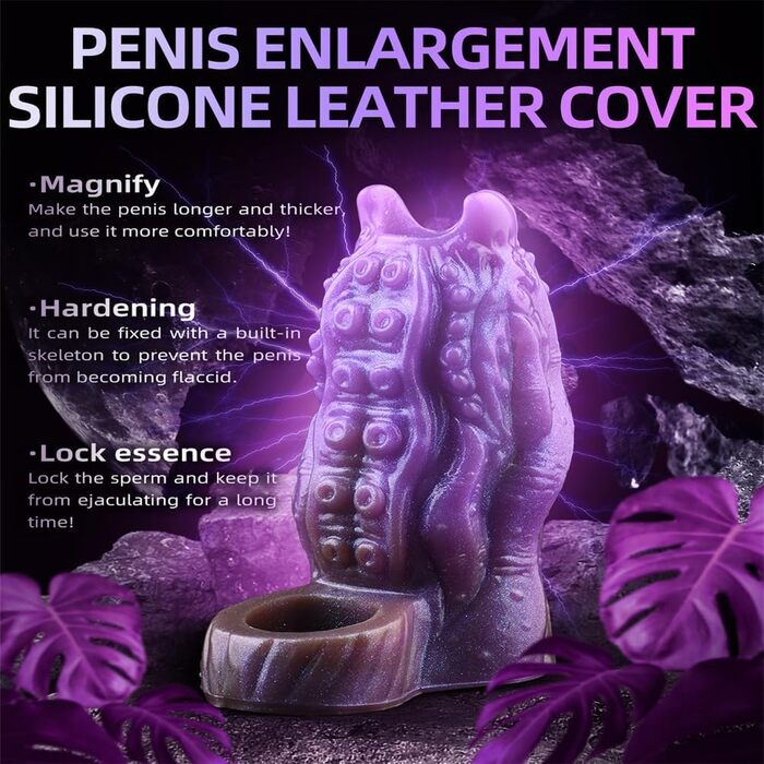 Чохол для статевого члена з нековзким покриттям, потовщений, кільце для яєчок, відкритий чохол для статевого члена, збільшення статевого члена, рукав для статевого члена для збільшення ерекції, затримка еякуляції, іграшка для дорослих для чоловіків, фіоле