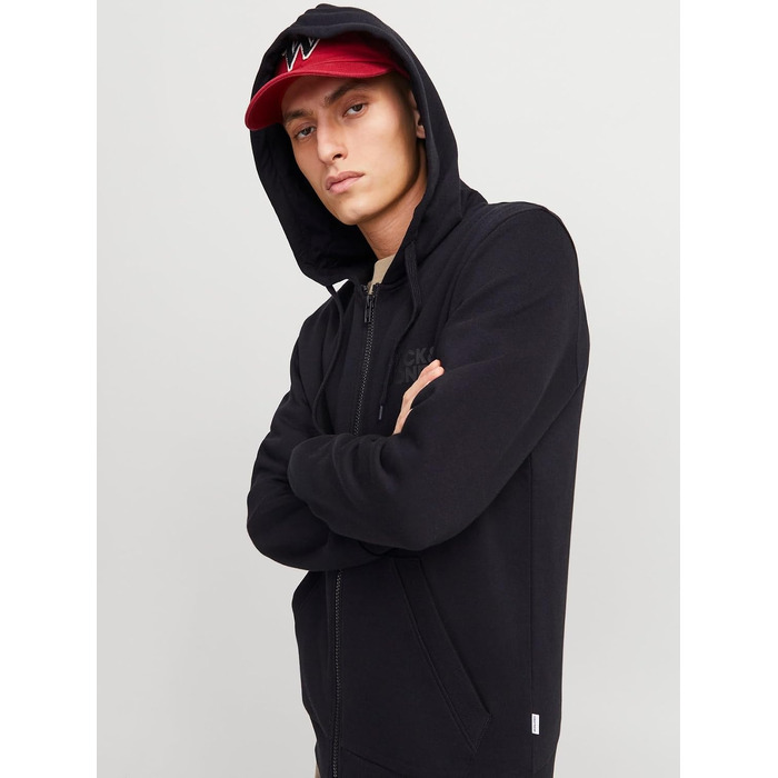 Чоловіча толстовка-худі на блискавці Jack & Jones Jjecorp Logo Sweat Zip Hood, чорна, розмір L
