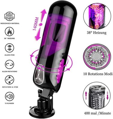 Мастурбатор з підігрівом для чоловіків, 10 режимів ротації та 10 телескопічних режимів