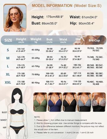 Чоловічий купальник Badeanzug Damen Bauchweg Rückenfrei Shape Badeanzüge Neckholder Sexy Push Up Bademode mit Cups M Schwarz