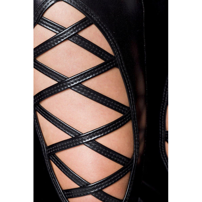 Чорний комплект спідньої білизни Unbekannt Straps з еластичних стрічок: боді, спідниця з шифону та гетри. Розмір XS