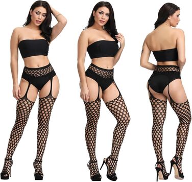 DRESHOW 6 пар мереживних шкарпеток-сіток з високою талією для жінок, комплект