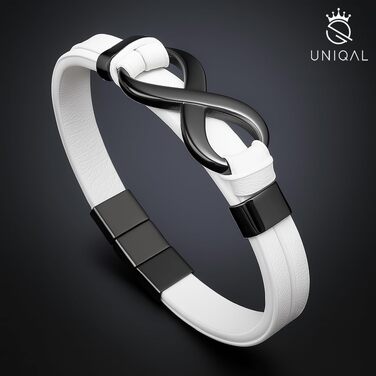 Чоловічий шкіряний браслет UNIQAL 'INFINITY' з нержавіючої сталі, чорний, 21 см, у подарунковій коробці