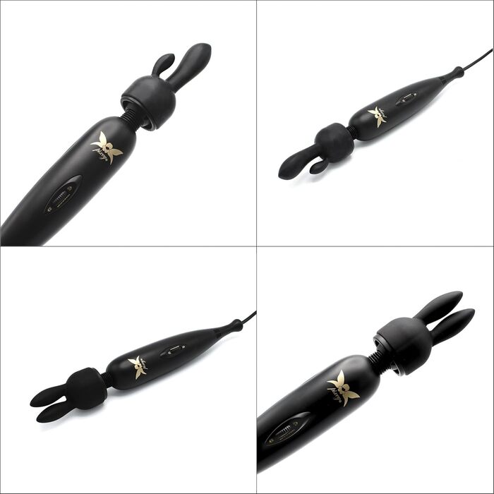 Вібратор Pixey Wand Turbo All-in-One - потужний, з регулюванням швидкості, з мережевим кабелем та 2 насадками (Black Edition, чорний)