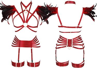 Жіночий комплект пір'яний корсет, бюстгальтер, клітка, великі розміри, панк, готика, фестиваль, карнавал, костюм (бордовий, довгий)