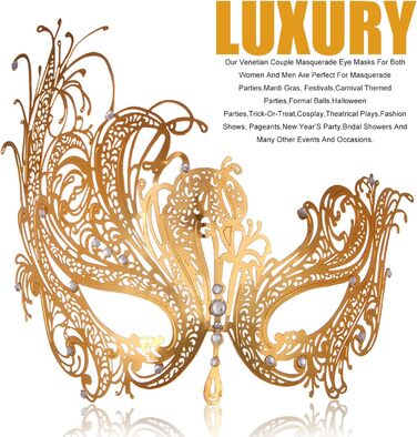 Маскарадні маски для жінок та чоловіків, пара, венеціанська маска, римсько-грецька маска для Хелловіну, костюм, вечірка, бал (Золотий Фенікс)