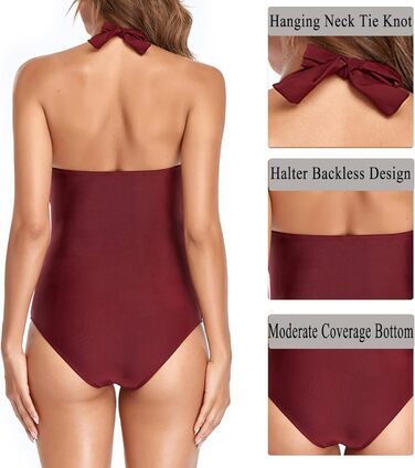 Одноцільний купальник Daen Bauchweg для схуднення з V-подібним вирізом, знімними вкладами для контролю живота, спортивний купальник з відкритою спиною (L, Бордовий)