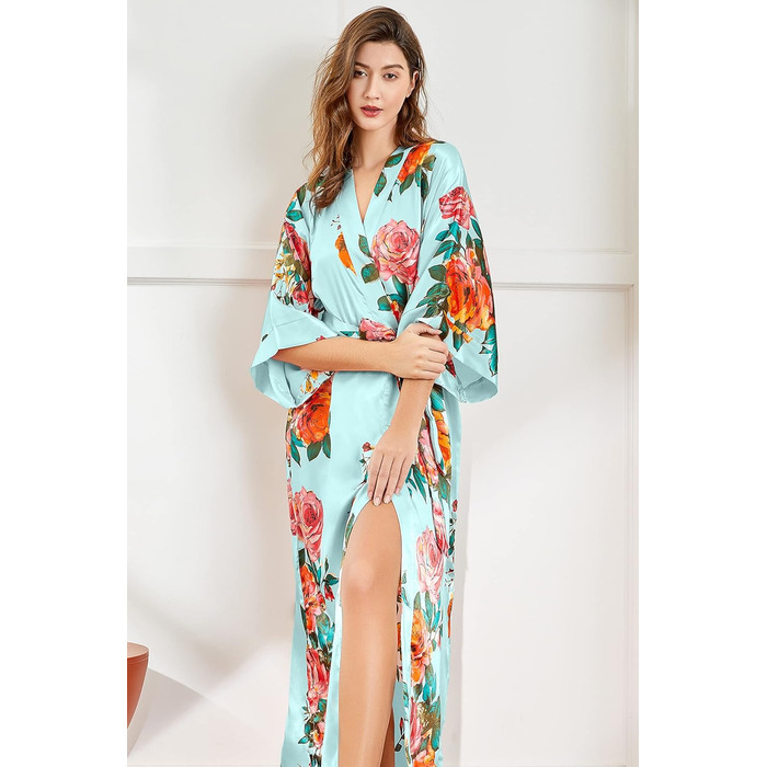Кимоно-халат BABEYOND великого розміру з квітковим принтом, сатин, блакитний