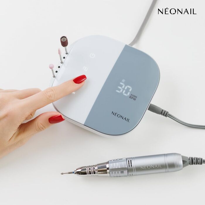 Електричний апарат для манікюру та педикюру NÉONAIL Nail Drill One Touch 21W, набір для обробки гелевих нігтів з 4 фрезами