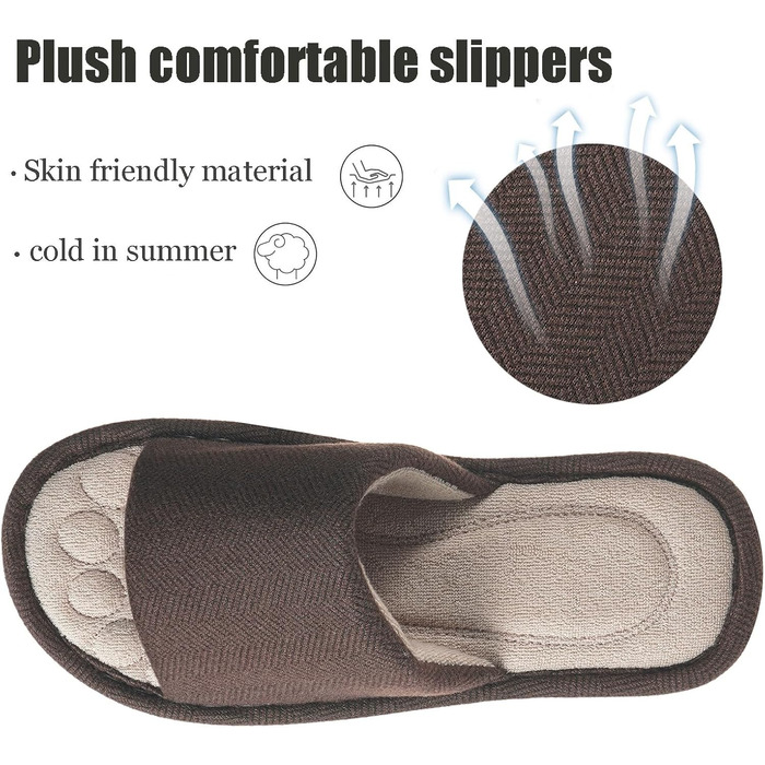 Унісекс капці для дому Dokela з ефектом пам'яті (Memory Foam), дихаючі бавовняні тапочки відкриті, протиковзкі, літні (розмір 35/36 EU, колір кава)