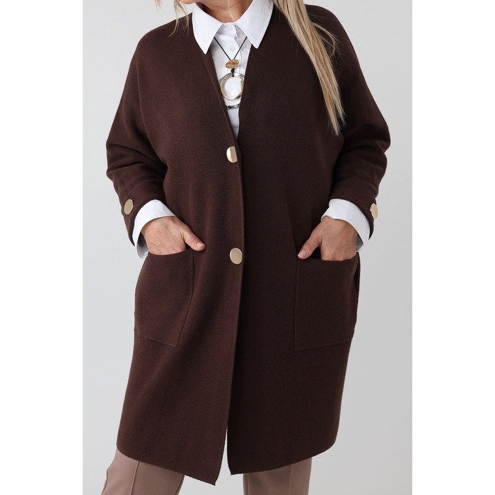 Жіночий коричневий светр oversize до колін FEMIMODA, розмір 46/48
