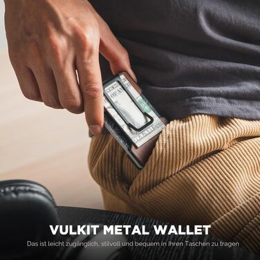 Чоловічий картхолдер VULKIT зі сталевим затискачем для грошей, Slim Wallet з RFID-захистом, компактний гаманець з текстурою під дерево на 12–15 карток