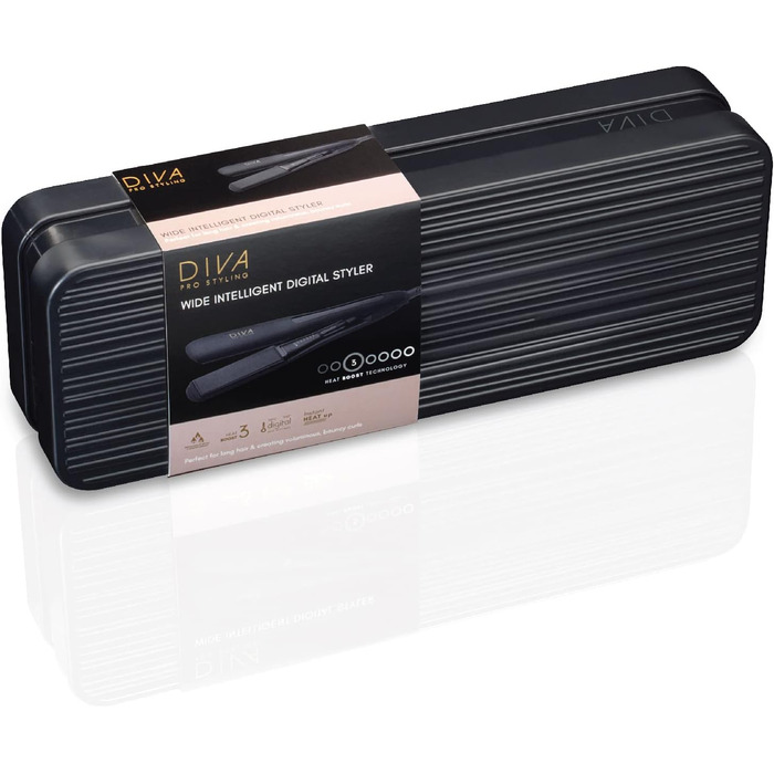 Професійний цифровий випрямляч для волосся Diva Pro Styling Wide — широкі керамічні пластини, рівномірний розподіл тепла, чорний