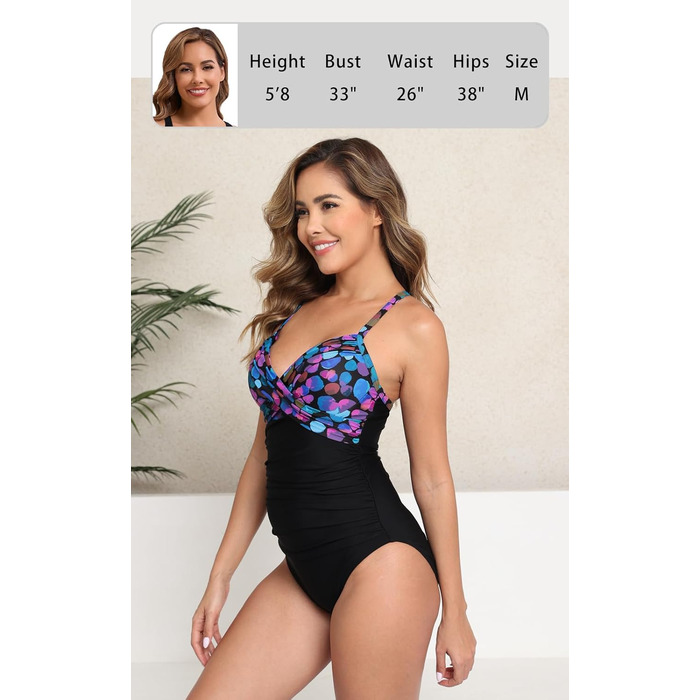 Купальник жіночий Halcurt з животом, з чашками, збоку виріз, монокіні - XXL (Чорний/Кольоровий)