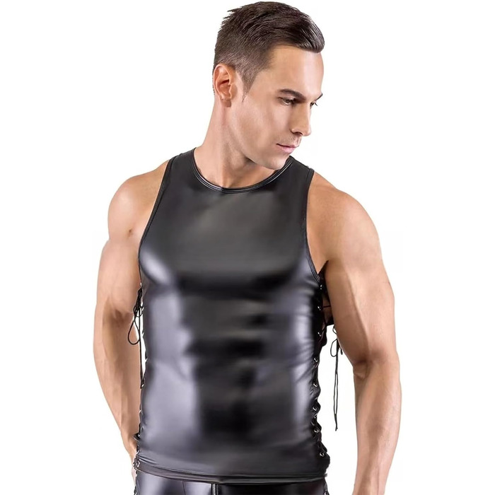 Чоловіча нічна сорочка з шортами та жилеткою, чорна, сексуальна, облягаюча, для дому та сну