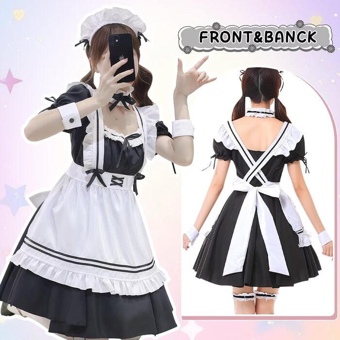 Костюм французької служниці: комплект для косплею, карнавалу та Хелловіну (чорний, L)
