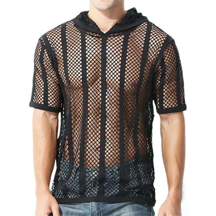 Чоловіча сітчаста сорочка з довгим рукавом. Прозора, сексуальна, для вечірок та клубів. Чоловічий одяг