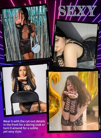 Елегантний жіночий комплект нижньої білизни Ella Lust: мереживний боді, сукня з паєтками та мереживні рукавички. Чорний, універсальний розмір.