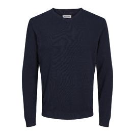 Чоловічий в'язаний светр Jack & Jones однотонний, темно-синій (Navy Blazer), розмір XL
