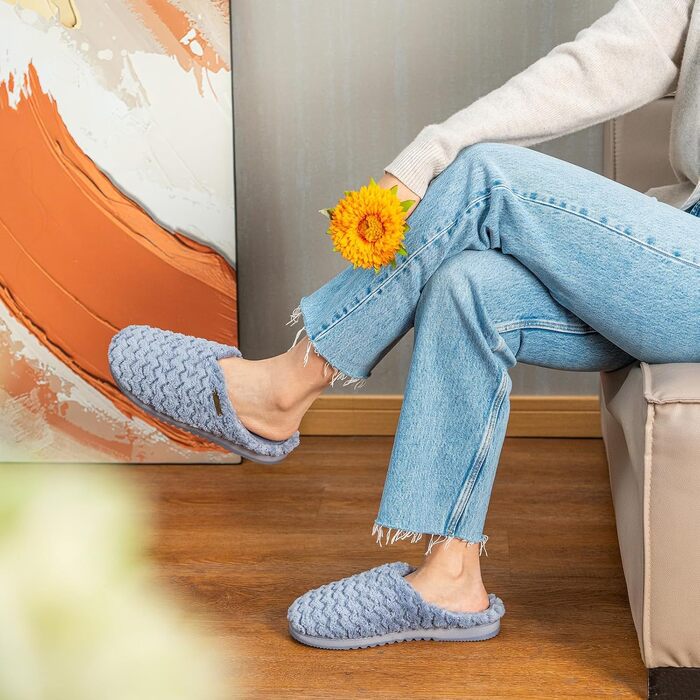 Жіночі домашні капці LongBay з ефектом пам'яті Memory Foam та плюшевим підкладом, протиковзкі капці (розмір 38/39 EU, сині)