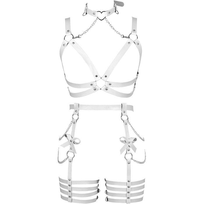 Жіночий шкіряний боді з ланцюжком BANSSGOTH, комплект стрінги, мереживо, для танців та свят (білий)