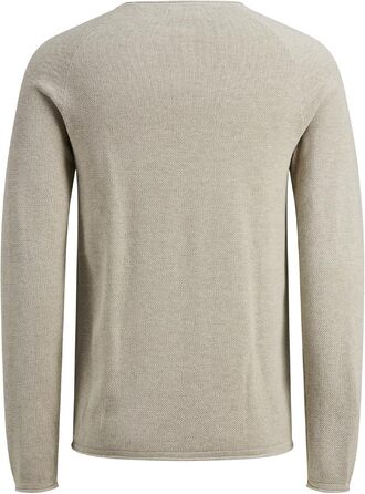 Чоловічий базовий в'язаний светр Jack & Jones з круглим вирізом, бавовняний, довгий рукав, колір Oatmeal (вівсяний)