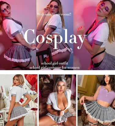 Костюм для ролеграй, студентський, з міні-спідницею в клітинку, Avidlove для жінок, білий (сірий в клітинку), XL