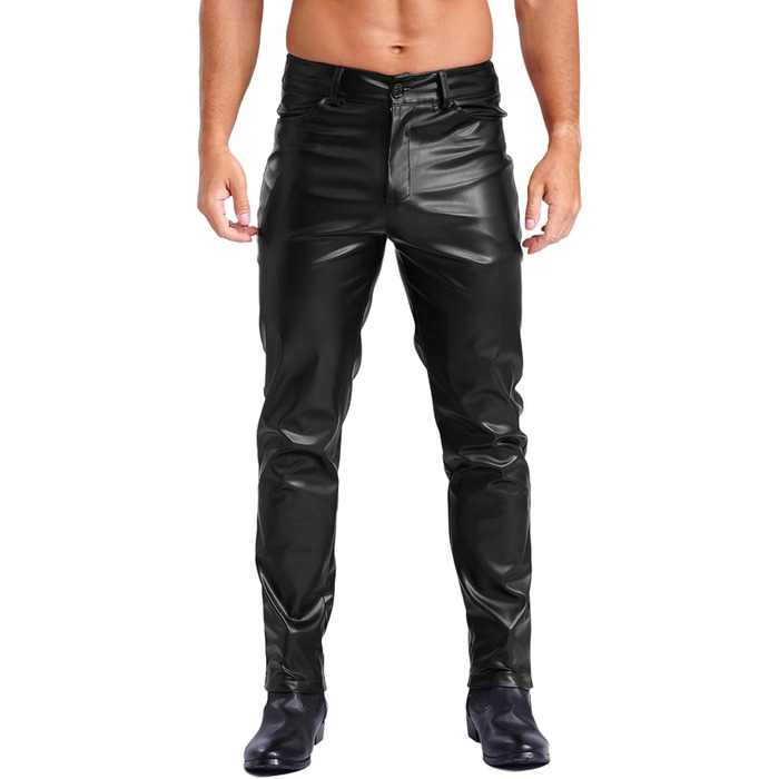 Чоловічі лосини з ефектом мокрого блиску Winying, шкірозамінник, слім-фіт, чорний (3XL)