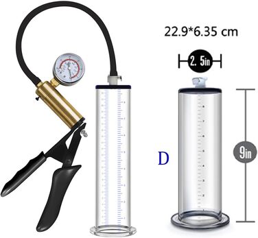 Насос для збільшення статевого члена Jpscor: преміум-насос з манометром та зручною ручкою, силіконовий, для чоловіків. SM-іграшка для ерекції. Розмір: 22,9 x 6,35 см